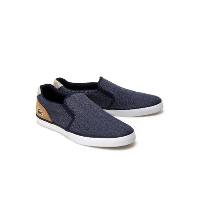 Shop Lacoste Men's Jouer Slip On Canvas Slip-ons In Navy/light Tan