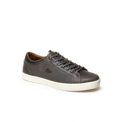 Shop Lacoste Men's Straightset Leather Sneakers In Grey/off White