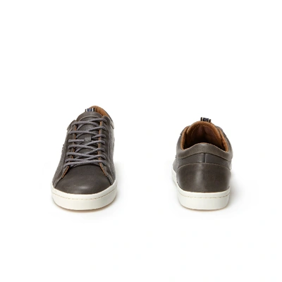 Shop Lacoste Men's Straightset Leather Sneakers In Grey/off White