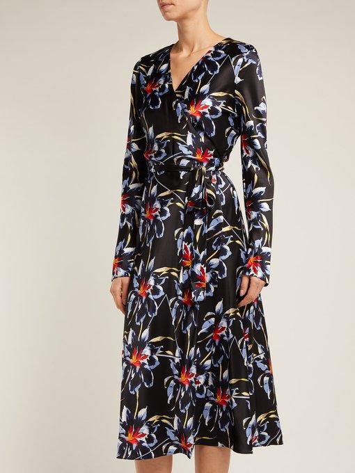 Diane Von Furstenberg Tilly Long-sleeve Floral Silk Wrap Dress In Black ...