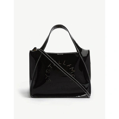 Shop Stella Mccartney Logo Faux-leather Shoulder Bag In Black