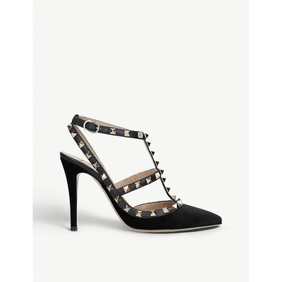 Shop Valentino Rockstud 100 T-bar Suede Leather Courts In Black