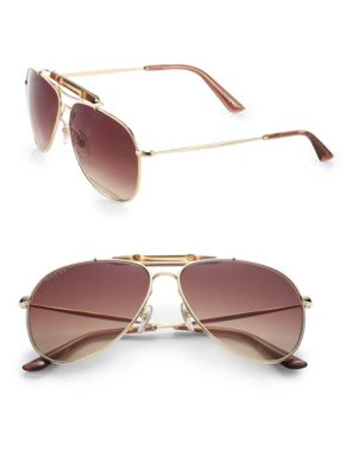 Shop Gucci Metal Aviator Sunglasses In Gold