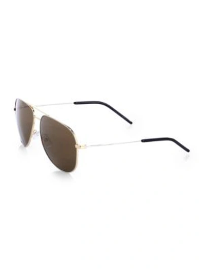 Shop Saint Laurent Metal Aviator Sunglasses In Gold-grey