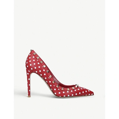 Shop Valentino Rockstud 100 Polka Dot-print Leather Courts In Red/other