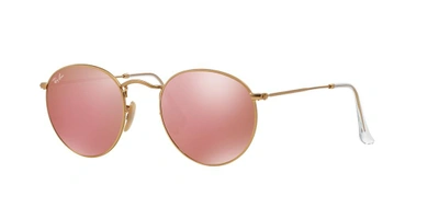 Ray Ban Round Flash Lenses Sunglasses Gold Frame Copper Lenses 50-21 In Copper Flash