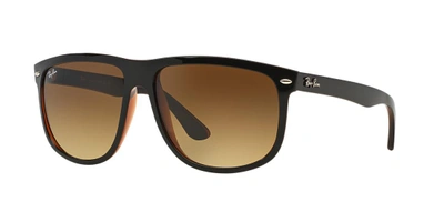 Ray Ban Ray-ban Black On Brown Square Sunglasses With Brown Tinted Lenses Rb4147 60, Women's, Top Black On B In Brown Gradient