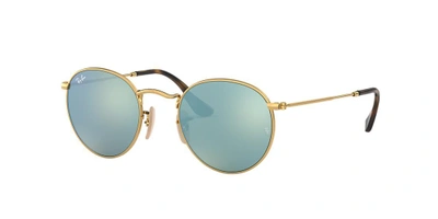 Ray Ban Round Flat Lenses Sunglasses Gold Frame Silver Lenses 47-21 In Silver Flash