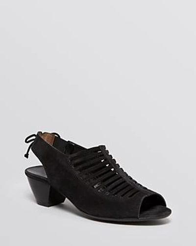 Shop Paul Green Women's Trisha Nubuck Leather Slingback Mid Heel Sandals In Black