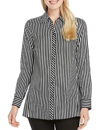 Shop Foxcroft Emilia Striped Cotton Tunic Shirt In Black/white