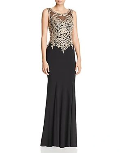 Shop Avery G Embroidered Bodice Gown In Black/gold