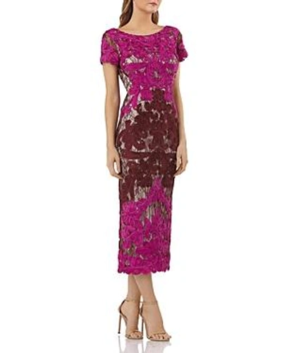Shop Js Collections Embroidered Ribbon Dress In Magenta/cabernet