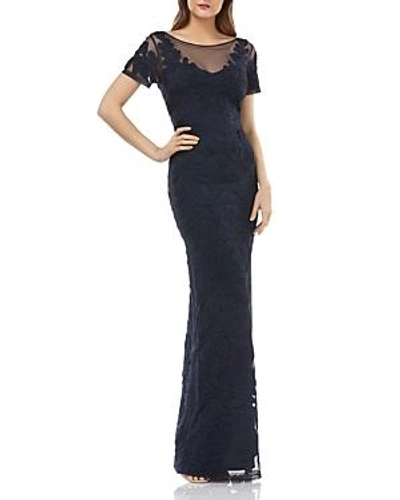 Shop Js Collections Illusion Soutache Gown In Navy