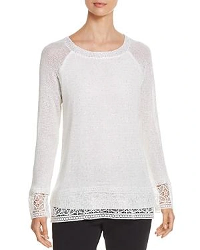 Shop Sioni Lace-trim Sweater In Eggshell