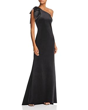 aqua one shoulder velvet gown