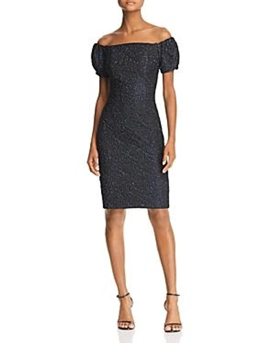 Shop Avery G Off-the-shoulder Matelasse Dress In Black/royal