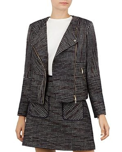 Shop Ted Baker Colour By Numbers Julio Boucle Biker Jacket In Navy