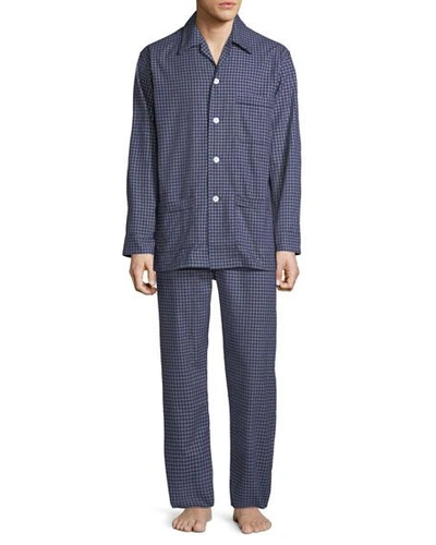 Shop Derek Rose Men's Braemar 32 Check Cotton Pajamas In Navy