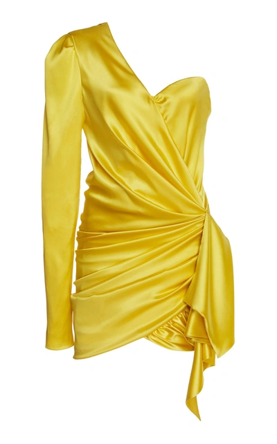 Shop Alexandre Vauthier One-shoulder Satin Dress In Yellow