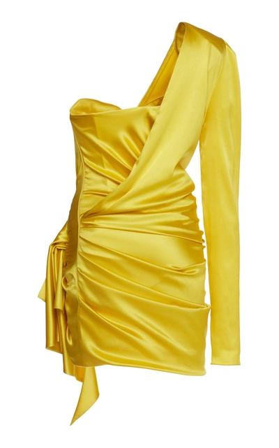 Shop Alexandre Vauthier One-shoulder Satin Dress In Yellow