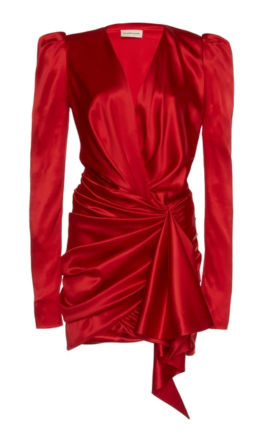 Shop Alexandre Vauthier Ruched Satin Dress In Red