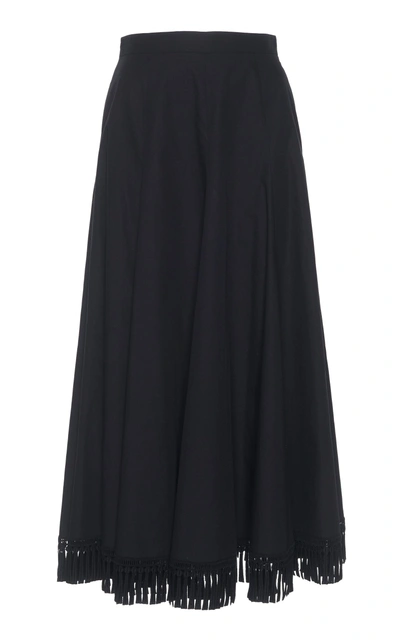 Shop Andrew Gn Tassel Hem Cotton Skirt In Black