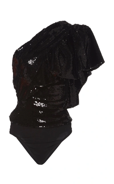 Shop Alexandre Vauthier One-shoulder Sequin Bodysuit In Black