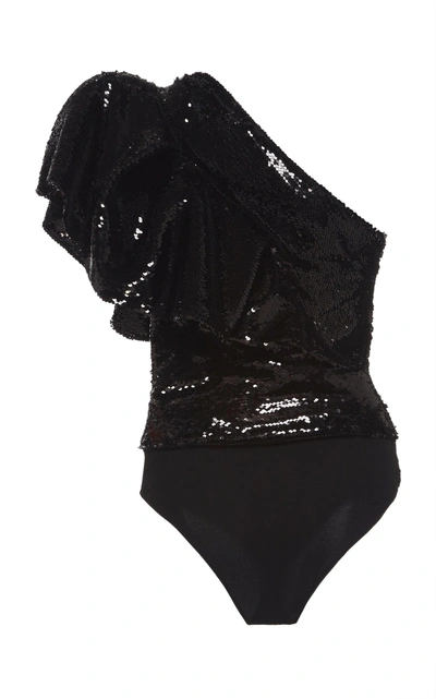 Shop Alexandre Vauthier One-shoulder Sequin Bodysuit In Black