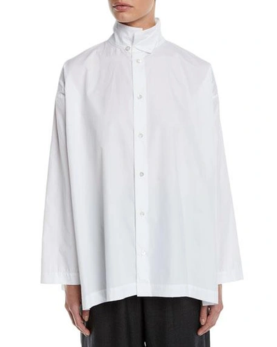Shop Eskandar Slim A-line Two Collar Shirt With Step Insert (long Length) In White