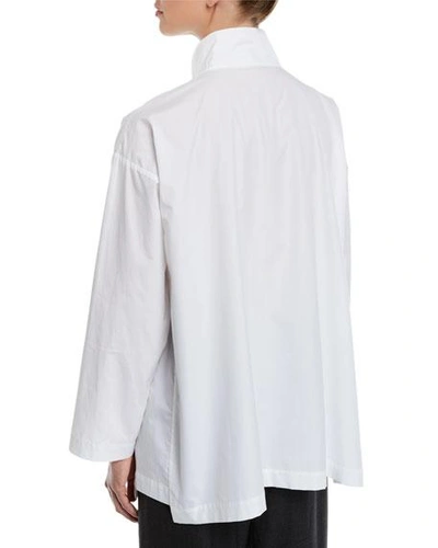 Shop Eskandar Slim A-line Two Collar Shirt With Step Insert (long Length) In White