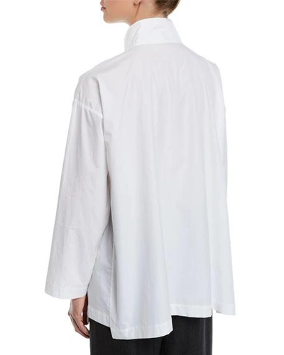 Eskandar Angled Side Seam Cotton Shirt In White