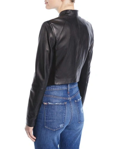 Alice And Olivia Harvey Draped Open-front Leather Jacket In Black