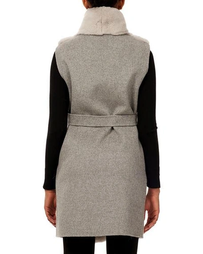 Shop Gorski Belted Reversible Rabbit Fur Vest W/ Wool Back In Gray