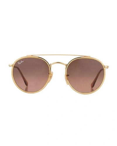 Shop Ray Ban Round Gradient Metal Sunglasses In Gold