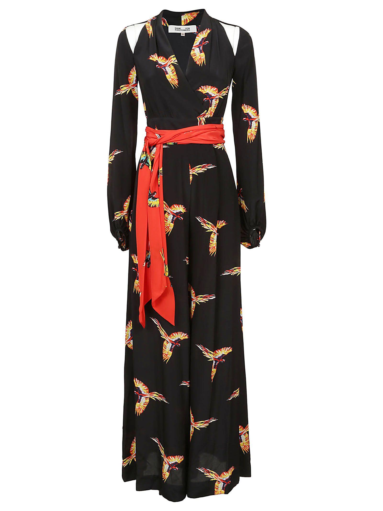 Diane Von Furstenberg Bird Print Wrap Jumpsuit In Ablac Nero | ModeSens
