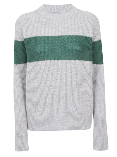 Shop Calvin Klein Color Block Fitted Sweater In Light Grey Green