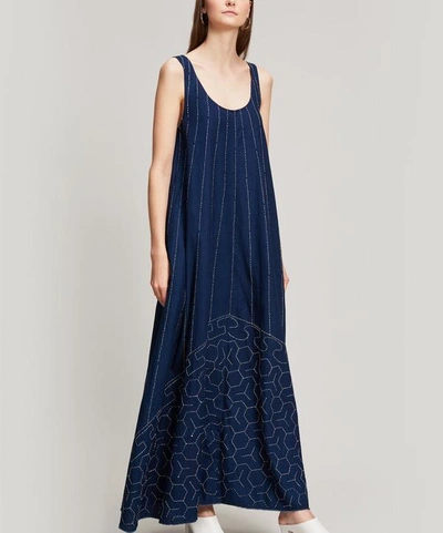 Shop Elizabeth And James Oasis Embroidered Cotton Maxi Dress In Dark Indigo