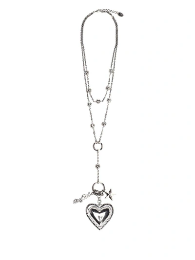 Shop Red Valentino Layered Hear Pendant Necklace In Silver