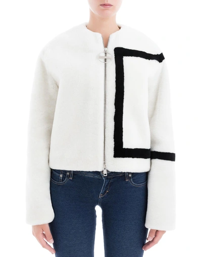 Shop Givenchy Long Sleeve Shearling Jacket In White