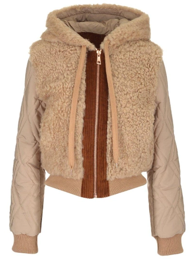 Shop See By Chloé Shearling Bomber Jacket In Beige