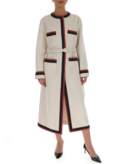 Shop Gucci Stripe Trimmed Coat In White