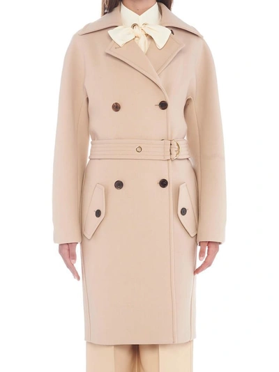 Shop Chloé Belted Coat In Beige