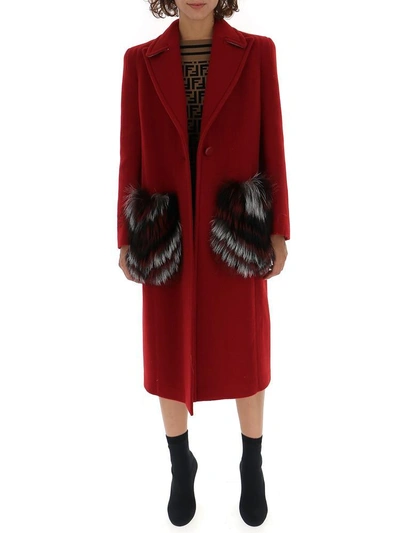 Shop Fendi Fur Pocket Mid Length Coat In Pompei