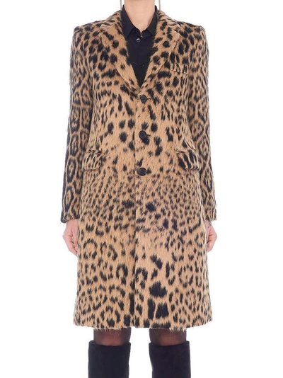 Shop Saint Laurent Leopard Print Textured Coat In Multi