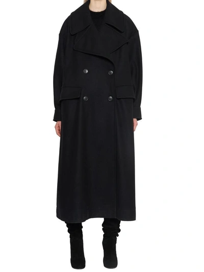 Shop Alberta Ferretti Long Double Breasted Coat In Black