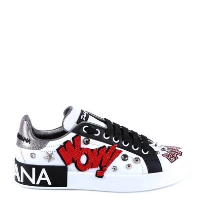 Shop Dolce & Gabbana Wow Studded Sneakers In White