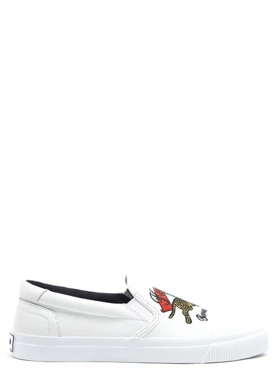 Shop Kenzo Jumping Tiger Slip On Sneakers In White