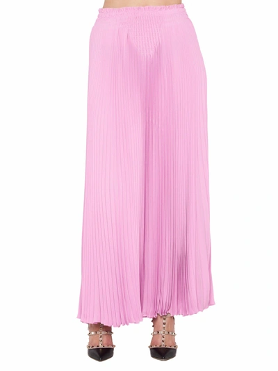 Shop Valentino Pleated Maxi Silk Skirt In Pink