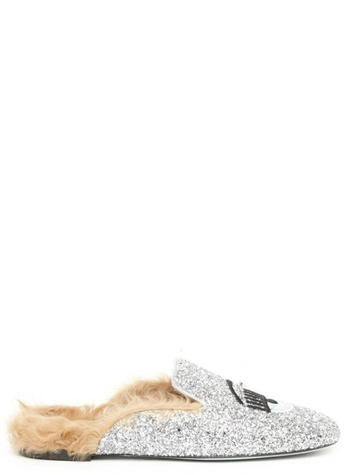 Shop Chiara Ferragni Glittered Flirting Mules In Silver