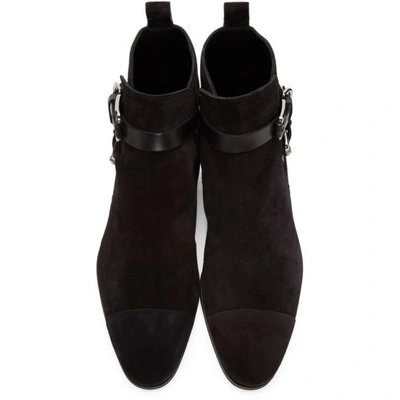 Shop Balmain Black Suede Egid Boots In 176 Black